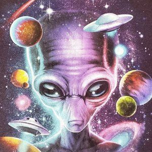 Alien UFO Funny Martian Outer Space Purple Graphic T-Shirt Tee